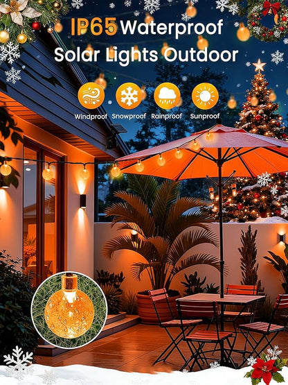 LORRYTE 2-Pack 100 LED Orange Solar Christmas Lights Outdoor - 64FT Waterproof Solar Globe String Lights with 8 Lighting Modes, Solar Outdoor Christmas Decorations for Tree Garden Patio Party