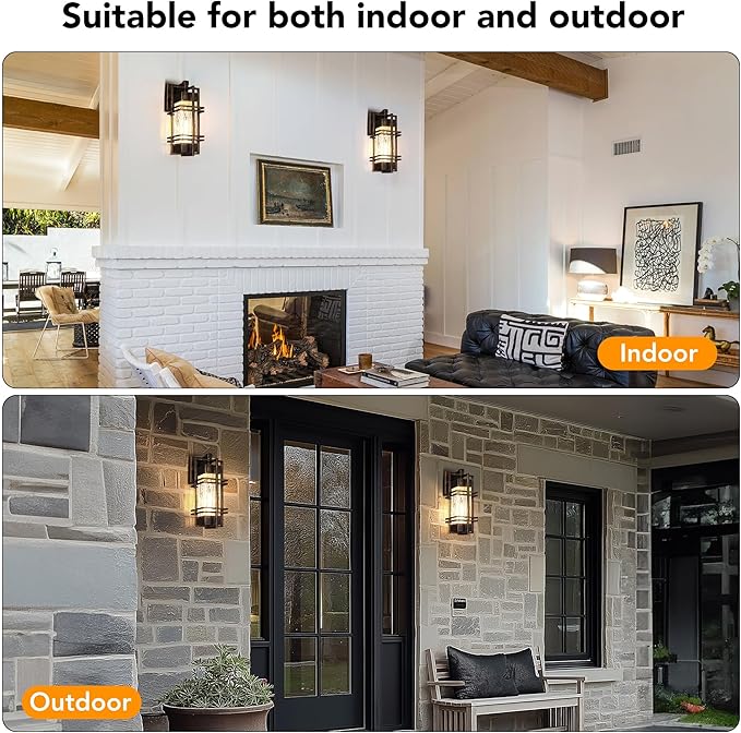 Water Ripple Wall Lantern, Outdoor Front Porch Light Fixtures Wall Mount,2 Pack Gold-Brushed Black Exterior Lighting Fixtures, Waterproof Wall Sconce Lights, Lantern Lamp for Garage(Bulb Included)