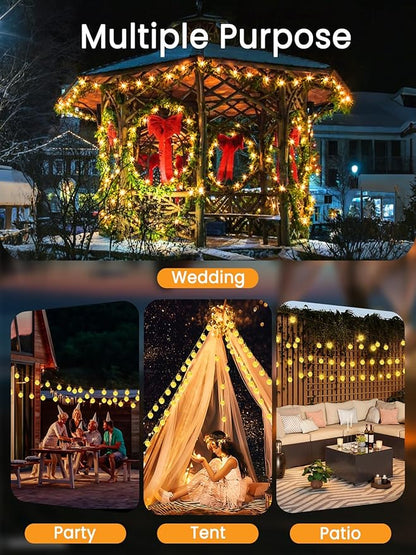 2-Pack 64FT 100 LED Crystal Globe Solar Christmas String Lights Outdoor, Waterproof Solar Lights for Outside, 8 Lighting Modes Christmas Decorations for Garden Yard Porch Wedding Patio(Warm White)