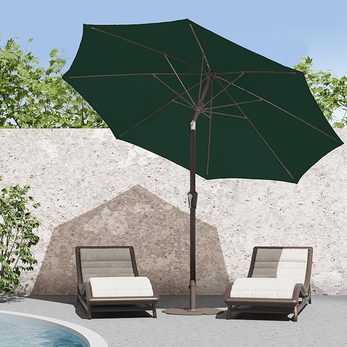 PatioKingdom 9FT Patio Outdoor Umbrella-UPF 50+ Sun Shade with Wind Vent, Push-Button Tilt & Smooth Crank Lift, Rust-Resistant Fiberglass Frame for Garden, Backyard,Yard (Dark Green, 9FT)