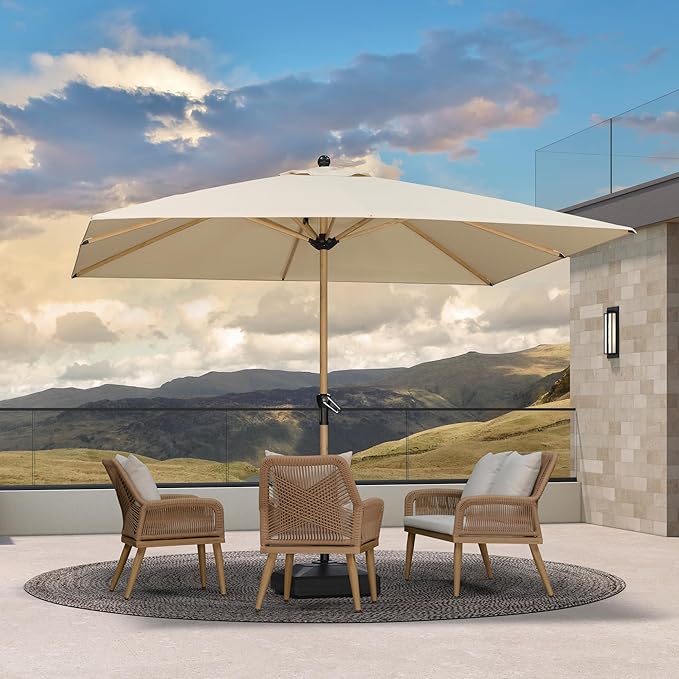 PURPLE LEAF 10' x 10' Square Patio Umbrella Outdoor Table Umbrella Aluminum Market Umbrella with 8 Sturdy Ribs & Crank Outdoor Umbrellas for Garden Deck Patio, Beige