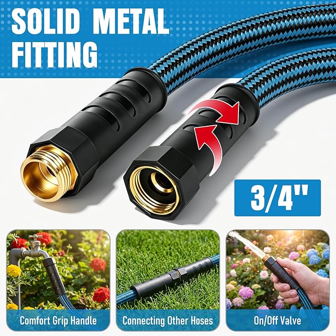 NON-EXPANDABLE Garden Hose 25 ft, Heavy Duty Flexible Water Hose, Kink Resistant Lightweight Hybrid Hose with Durable Fabric Skin, Leakproof Hose Male to Female Fittings