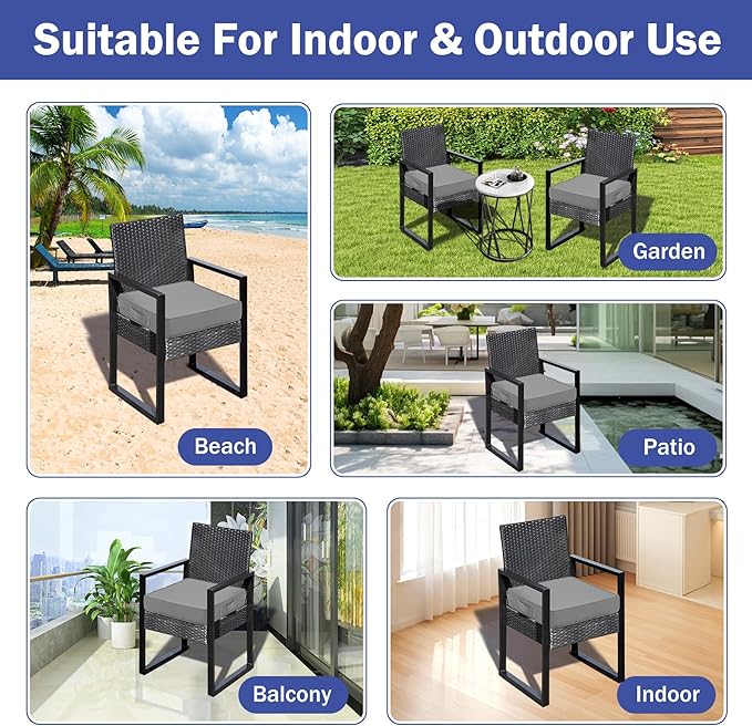 IASEAHK Patio Chair Cushions, 19" x 19" x 3" Outdoor Chair Cushions Set of 4, Waterproof Outdoor Cushions for Patio Furniture, Outdoors Seat Cushions Set of 4 with Handle and Ties, Light Grey