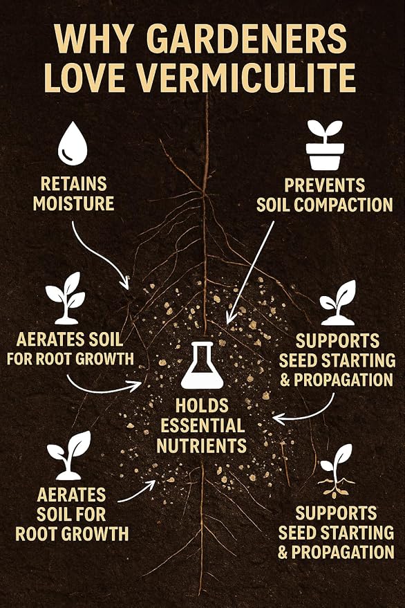 Horticultural Organic Vermiculite for Plants - Medium Grade - Natural Soil Additive for Gardening, Houseplants, Mushrooms, Potted Plants, Hydroponics, Terrariums (2 Quart)