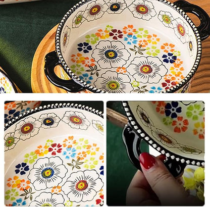 Baking Dishes For Oven, 1 Quart Round Casserole Dishes For Oven-colored flowers B-round 950ml