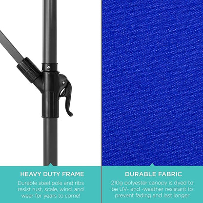 Best Choice Products 10ft Solar LED Offset Hanging Market Patio Umbrella for Backyard, Poolside, Lawn and Garden w/Easy Tilt Adjustment, Polyester Shade, 8 Ribs - Resort Blue