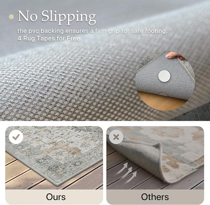 GENIMO Outdoor & Indoor Area Rug 2'x 3', Waterproof, Non-Shedding, Easy Cleaning, Boho Mat for Patio, Living Room, Balcony, Dining Room, RV, Deck, Bedroom, Camping, Outside Carpet,Light Grey Brown