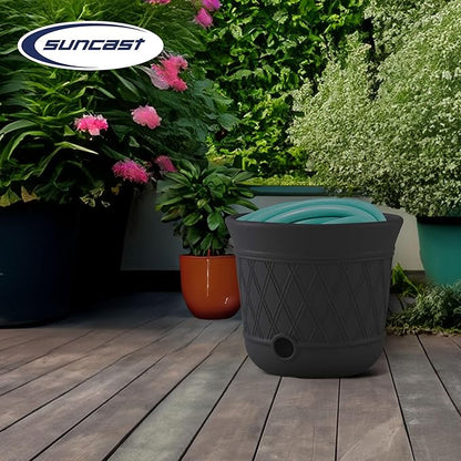 Suncast 4 Pack 14" x 12" Round Resin Decorative Weatherproof Outdoor Hideaway Standard Garden Hose Storage Pot with Drainage Holes, Gray