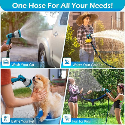 50FT Non-Expandable Garden Hose, Flexible Water Hose with Spray Nozzle, Kink-Resistant, Leakproof 3/4" Brass Connectors, Lightweight & Portable Water Pipe for Yard, Lawn Outdoor