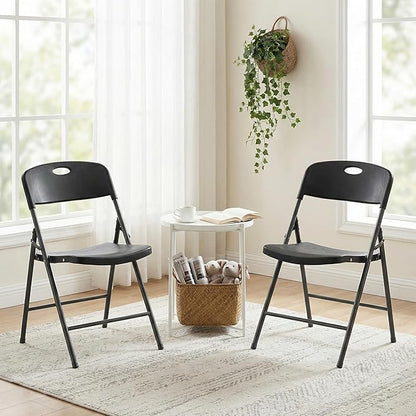 DUMOS 4 Pack Folding Chairs Heavy Duty - Plastic Stackable Portable Dining Chairs Set, Wedding, Party, Patio, Garden, for Indoor Outdoor, for Home and Office, Conference, Black