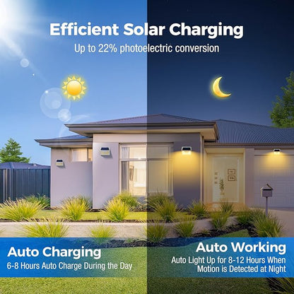 Peasur Solar Lights Outdoor Motion Sensor Waterproof, 8Pack 140LED White Solar Powered Fence Lights, 3 Modes Security Wall Lights for Garden Yard Outside Warm