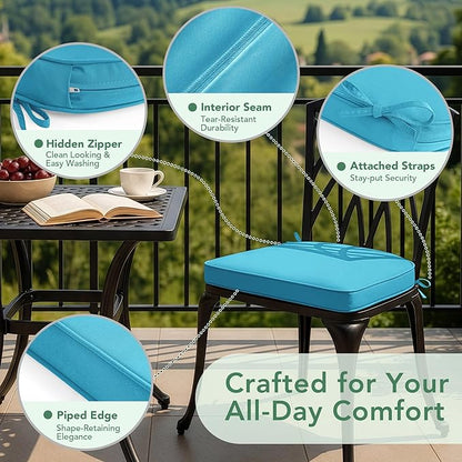 Outdoor Chair Cushions Set of 2: Waterproof & Fade Resistant Patio Furniture Cushions - 17 x 16 x 2 Inch Non Slip Round Corner Seat Cushion Pads with Removable Cover for Garden Yard Lawn, Teal