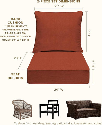 Honeycomb Outdoor Heritage Deep Seat, 24 x 23, Textured Solid Terracotta Chair Cushion for Patio Furniture