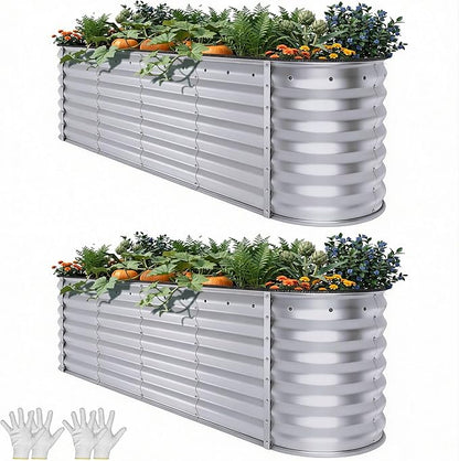 YITAHOME 8x2x2ft Large Raised Garden Bed Kit, 24" Tall 9 in 1 Galvanized Metal Planter Box with Gloves and Safety Rubber, Outdoor Above Ground Planters for Plants Vegetables Flowers, Silver