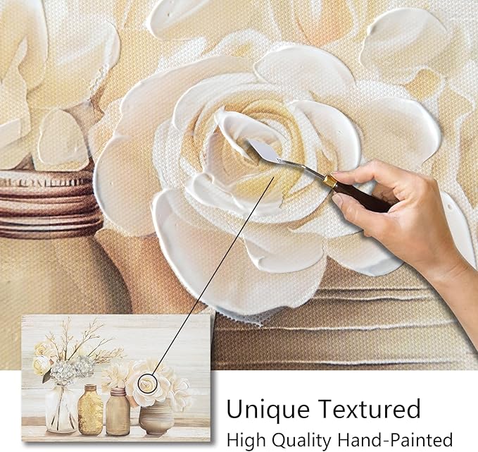 Farmhouse Floral Wall Art for bathroom, Flower Rustic Wood Board Canvas Wall decor Art hand paint Paintings Country Flower Pictures Posters Prints Artwork for living room Bedroom kitchen, 16L X 12W