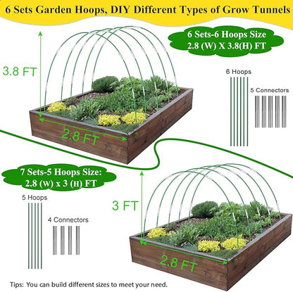 Garden Mesh Netting Kit,10 x 30FT Ultra Fine Netting with 6 Sets Fiberglass Garden Hoops for Raised Beds Vegetable Plants Fruits Greenhouse Row Cover Birds Animals Barrier Protection Net