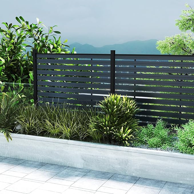 Outdoor Privacy Fence WPC, AC Unit Air Conditioner Screen 5 FT(H) x 6 FT(W) Trash Can with Aluminum Alloy Post, Decorative Fencing, Gray with 2 Post