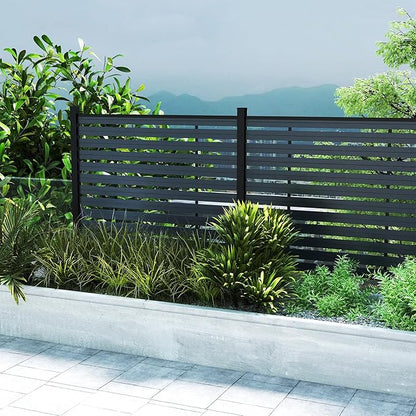Outdoor Privacy Fence WPC, AC Unit Air Conditioner Screen 5 FT(H) x 6 FT(W) Trash Can with Aluminum Alloy Post, Decorative Fencing, Gray with 2 Post