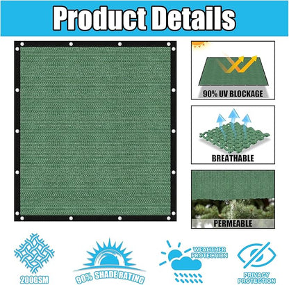 Amagenix 90% Pergola Shade Cover 7' X 20' Sun Shade Cloth with Grommets for Outdoor Garden Patio Porch, Commercial Grade 200 GSM - Cable Zip Ties Included (We Customized) GN108, Green