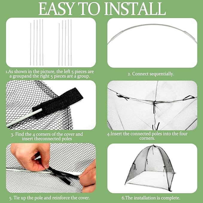 22"x22"x22" Plant Cover with 4 Stakes - Black Mesh Cloche for Garden & Potted Plants - Insect & Bird Netting for Vegetables, Seedlings on Raised Bed, Patio, Balcony