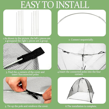 22"x22"x22" Plant Cover with 4 Stakes - Black Mesh Cloche for Garden & Potted Plants - Insect & Bird Netting for Vegetables, Seedlings on Raised Bed, Patio, Balcony