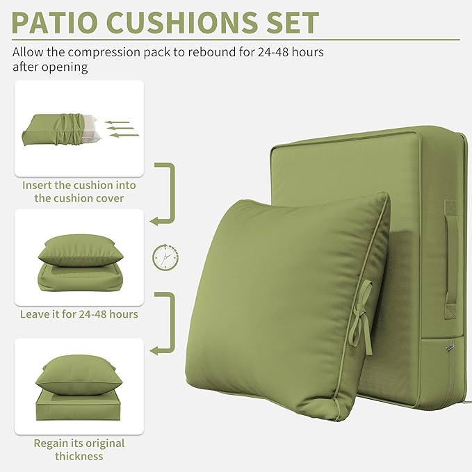 Premium Outdoor Seat Cushion Chair Cushions for Patio Furniture 24 L X 24 W X 5 H Waterproof & Fade Resistant Deep Seat and Backrest Cushion Set with Removable Covers for Chair, Sofa