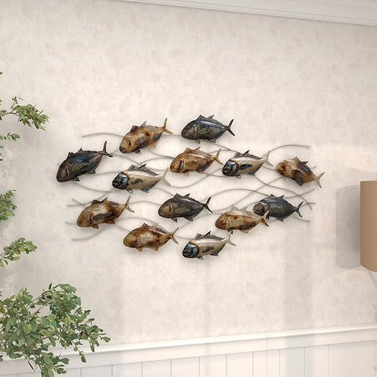 Deco 79 Metal Fish Home Wall Decor Indoor Outdoor Wall Sculpture with Silver and Bronze Accents, Wall Art 45" x 2" x 24", Blue