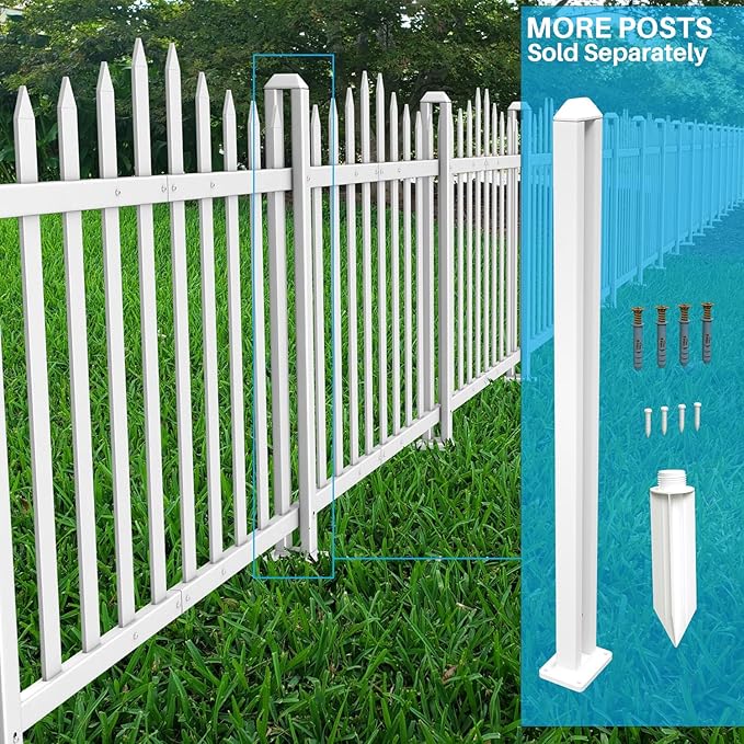 Patio Vinyl Picket Fence White Panels 36" H x 84" W PVC Decorative Fences for Front Yard Porch Patio Deck Pool Air Conditioner Safety Dog Fencing (20 Pickets, Scallop)
