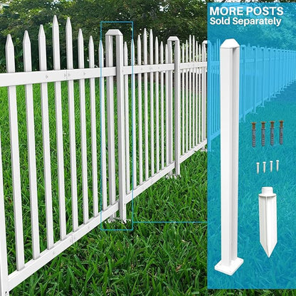 Patio Vinyl Picket Fence White Panels 36" H x 84" W PVC Decorative Fences for Front Yard Porch Patio Deck Pool Air Conditioner Safety Dog Fencing (20 Pickets, Scallop)