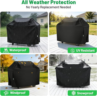 Grill Cover for Outdoor Grill 65 Inch, Arborlily Heavy Duty Waterproof Gas BBQ Grill Cover for Weber, Char-Broil, Nexgrill, Windproof BBQ Barbecue Cover with Straps/Air Vents & Handles, Black