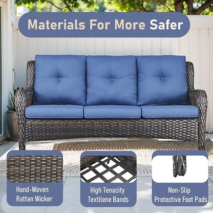 Wicker Outdoor Conversation Se with 50,000 BTU Gas Propane Fire Pit Tablet-7 Pieces Outdoor Wicker High Back Couch Patio Furniture for Deck Poolside Backyard