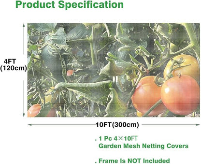 Ultra Fine Garden Netting 4'x10' Plant Pest Barrier Covers Bird Patio Mosquito Netting Tree Vegetable Mesh Protection Netting Fruit Greenhouse Row Nets for Garden