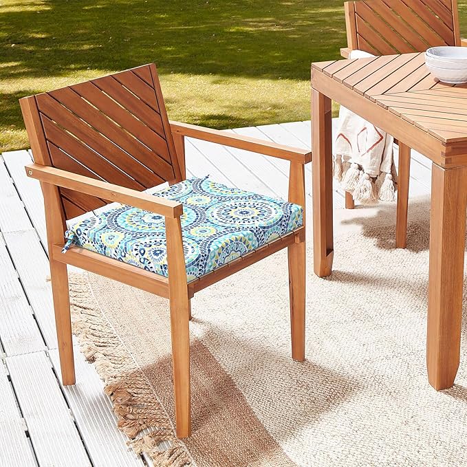 LVTXIII Outdoor Seat Cushions Set of 2 Square Corner Chair Cushions with Ties, Patio Chair Pads for Home Office and Patio Garden Furniture Decoration 18.5"x16"x2", Delancey Lagoon