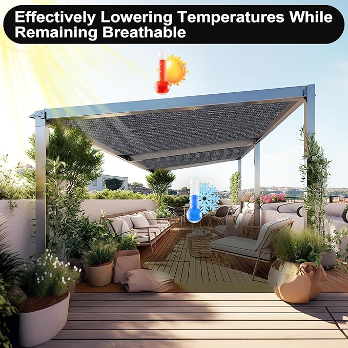 Artpuch 90% Sun Shade Cloth, 12 x 20 FT Pergola Shade Cover Canopy with Grommets, Sun Screen Fabric Tarp for Patio, Outdoor, Garden, Backyard, Dark Grey