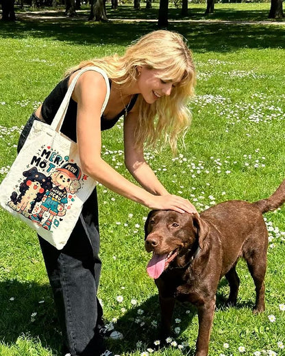 Double-Sided Canvas Tote Bag for Women with Magnetic Snap, Wide Strap & Inner Pocket for Work, Shopping, Travel