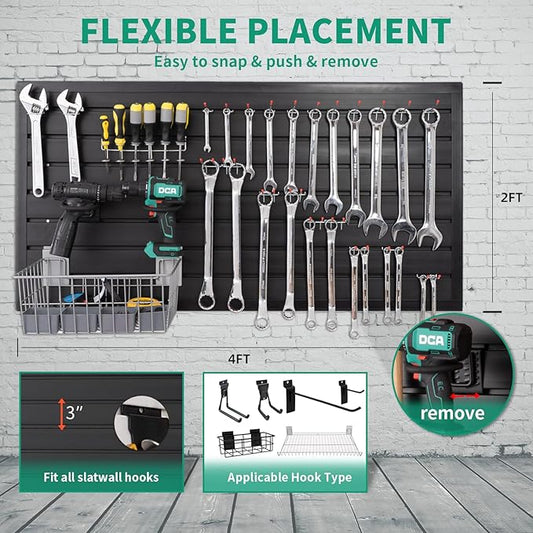 FRAYSCENT Slat Wall Paneling Garage Slat Wall Storage Systems Slatwall Panels Power Tool Organizer Wall Mount, PVC Garage Storage & Organization Products Slate Board (Black, 4ft x 2ft)