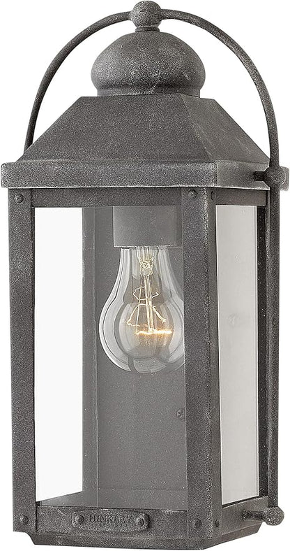 Hinkley Anchorage Small Single Light Wall Mount Lantern - Estate & Heritage Series, Aluminum, Clear Glass - Aged Zinc Finish