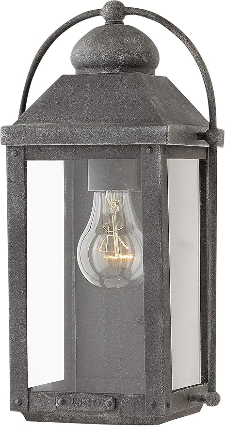 Hinkley Anchorage Small Single Light Wall Mount Lantern - Estate & Heritage Series, Aluminum, Clear Glass - Aged Zinc Finish