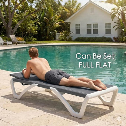 Kozyard Outdoor Chaise Lounge Chair, Fully Flat Adjustable Patio Lounger with Aluminum Frame & Resin Legs, Textilene Fabric for Poolside, Backyard & Beach (Gray)
