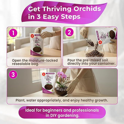Professional Orchid Soil Mix Large 2.2 Quarts Ready to Use, Premium Potting Soil for Orchids Bromeliads Epiphytic Plants, Fast Draining Blend Lava Calcined Clay Pinebark Indoor Made in USA