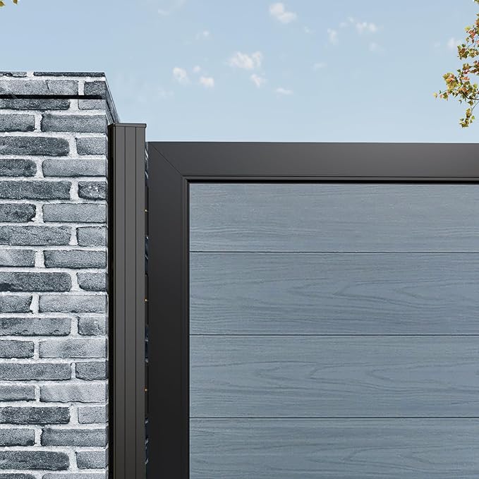 Wood Plastic Privacy Double Fence Gate 6ft(H) x 8ft(W), Metal Frame with Knob Kits, Durable Composite Outdoor Gate,Gray