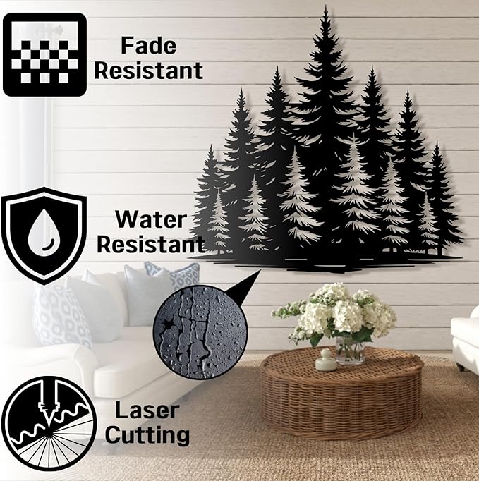 lunwall Metal Pine Tree Wall Art, Metal Forest Wall Art, Pine Branch Wall Decor, Christmas Tree Wall Decor, Forest Wall Hanging, Nature Lover Gift (Style 9, 28" W x 26" H / 70 x 67 cm)