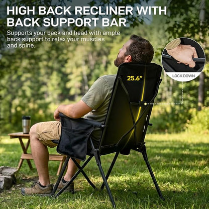 EVER ADVANCED 4-Level Adjustable Back Reclining Camping Chairs, Lightweight Heavy Duty Folding Recliner, Portable Lounge Lawn Chairs for Adults, 350lbs Weight Capacity, Black