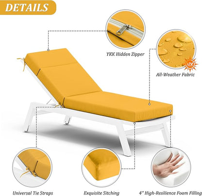 Chaise Lounge Cushion for Outdoor Furniture, Waterproof Fade and Tear Resistant Lounge Deck Chair Cushions for Patio Lawn Pool Resort Hotel