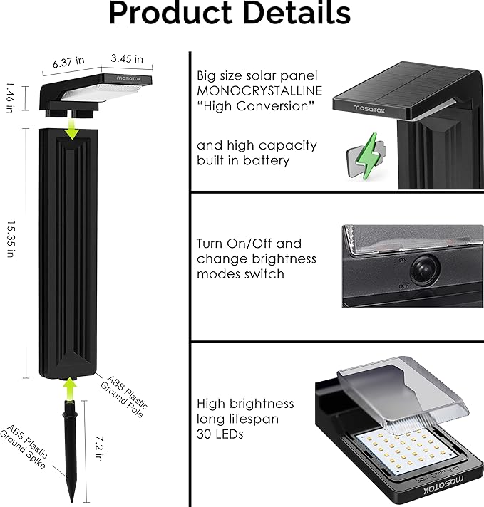 Warm White Solar Pathway Lights 2 Pack - Ultra Bright Waterproof Outdoor LED Lights for Garden, Walkway & Patio - 2 Brightness Modes - Solar Powered Yard Lighting