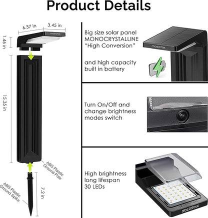 Warm White Solar Pathway Lights 2 Pack - Ultra Bright Waterproof Outdoor LED Lights for Garden, Walkway & Patio - 2 Brightness Modes - Solar Powered Yard Lighting