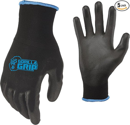 Gorilla Grip 25057-25 Slip Resistant All Purpose Work Gloves 5 Pack (Large), Black