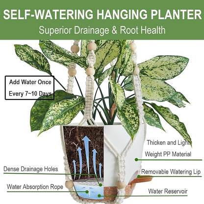 Bouqlife Hanging Planters with Macrame Plant Hangers for Indoor Outdoor Plants 3 Set Self Watering Pots Hanging Baskets Flower Pot Holders 3 Different Size