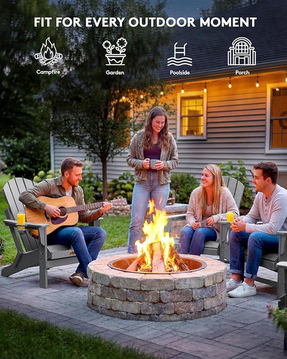 SERWALL Folding Adirondack Chair Set of 6, Weather Resistant HIPS Lawn Chairs with Cup Holder for Patio Garden Outdoors Fire Pit- Spanish Gray