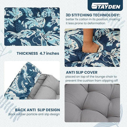 Outdoor Lounge Chair Cushions, Chaise Lounge Chair Cushions Replacement for Patio Furniture with Ties Waterproof Fabric Pool Chasie Cushion 74.4 x 22 x 4.7 Inches Damascus